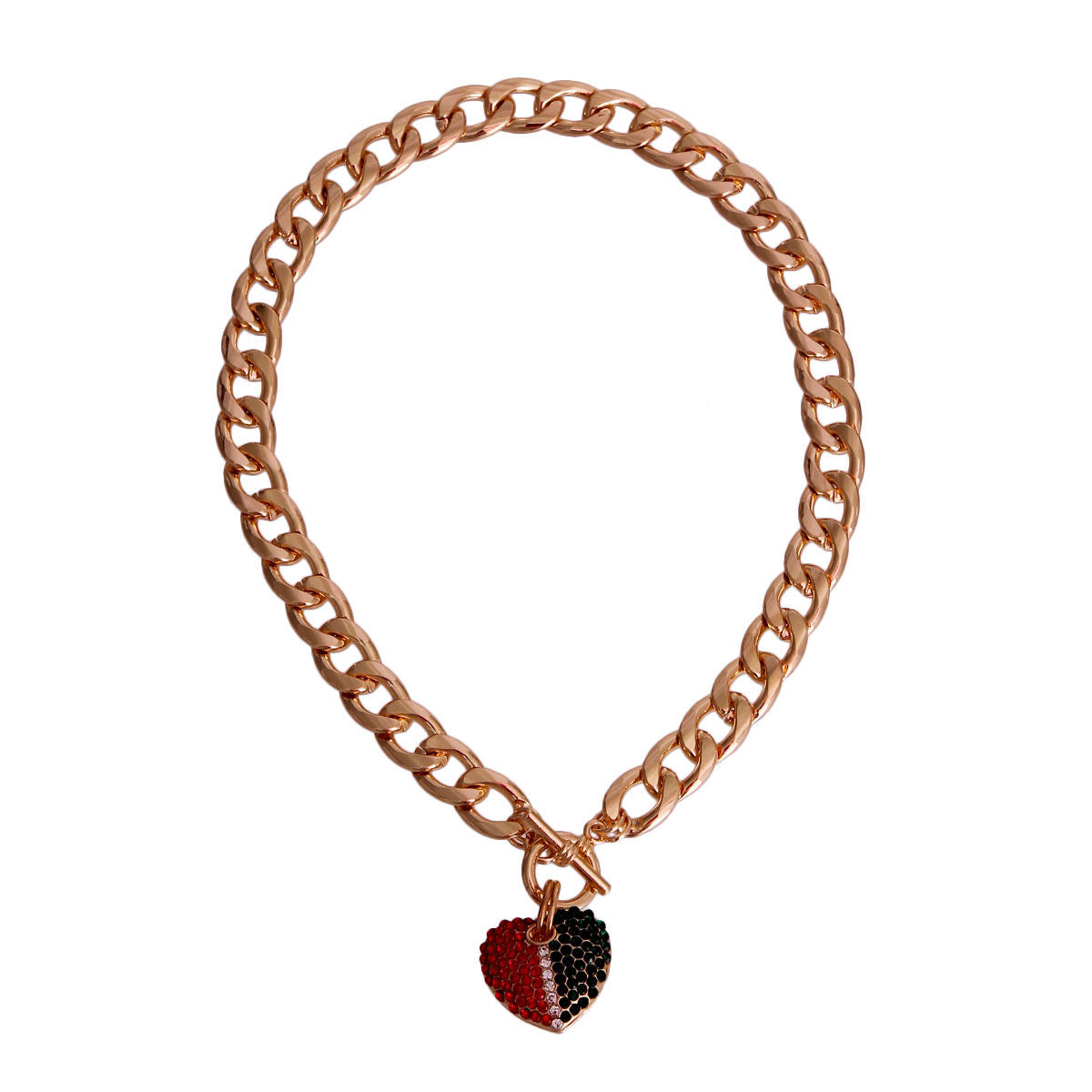 Half Red Green Heart Toggle Necklace
