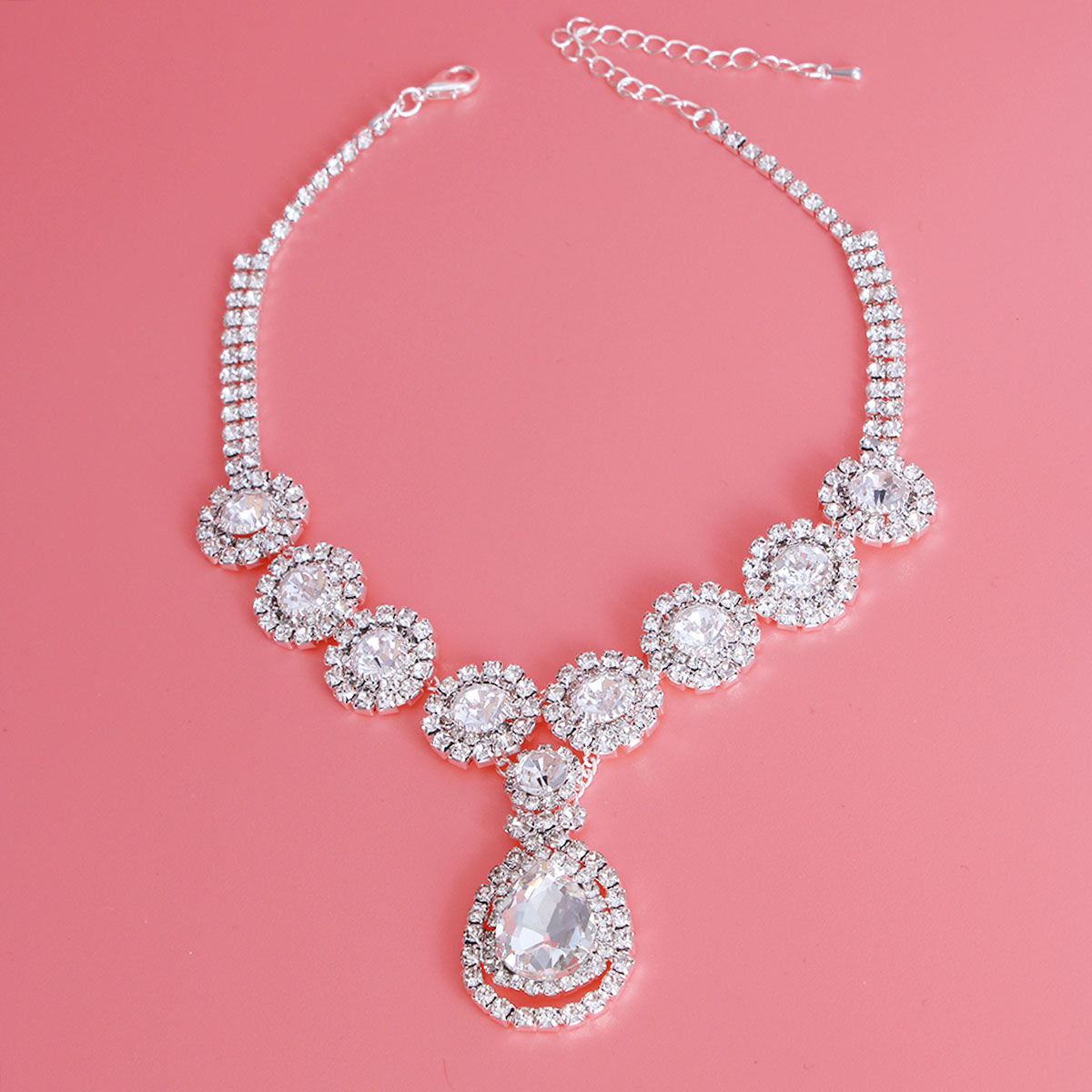 Silver Halo Teardrop Rhinestone Choker