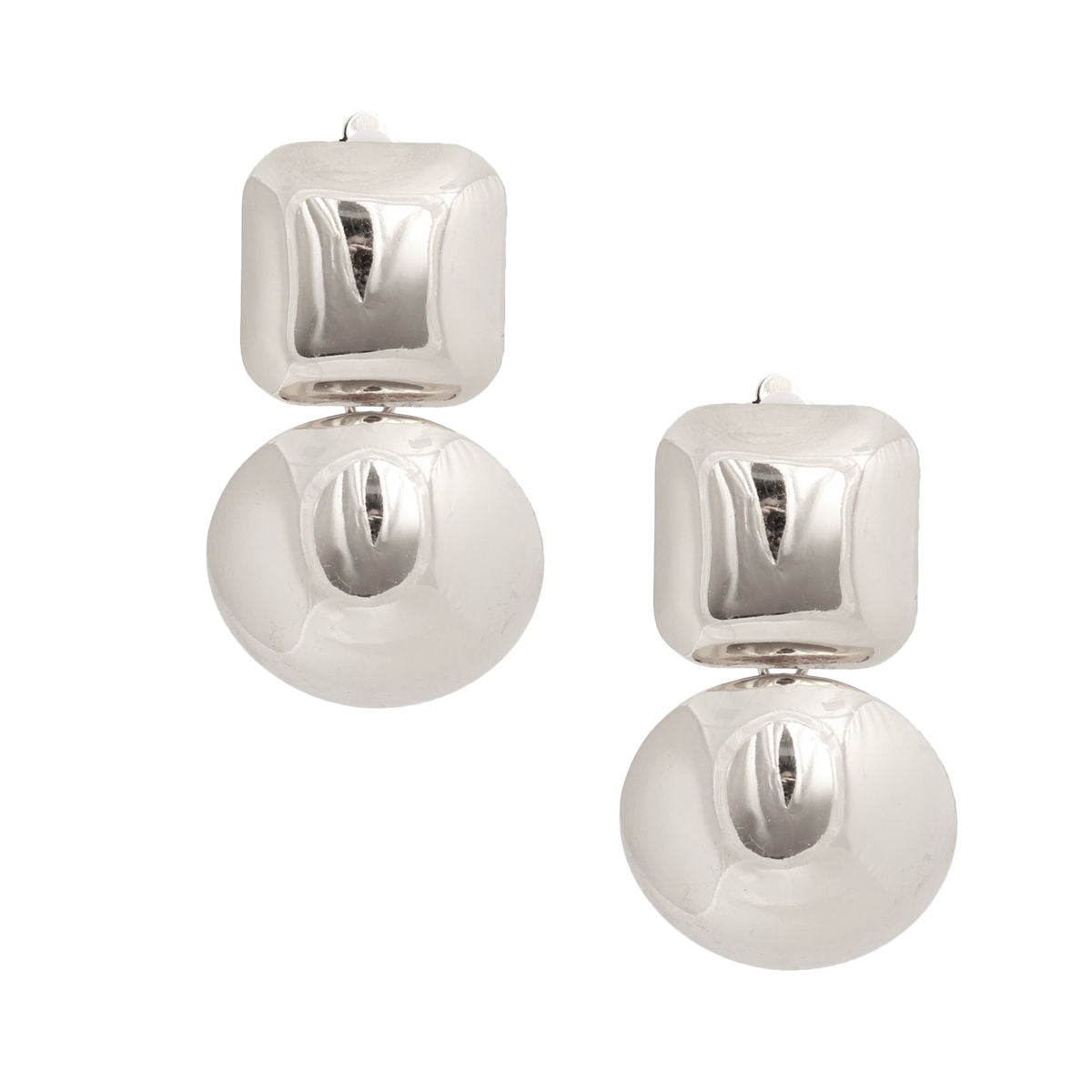 Clip On Silver Medium Geo Dome Earrings for Women
