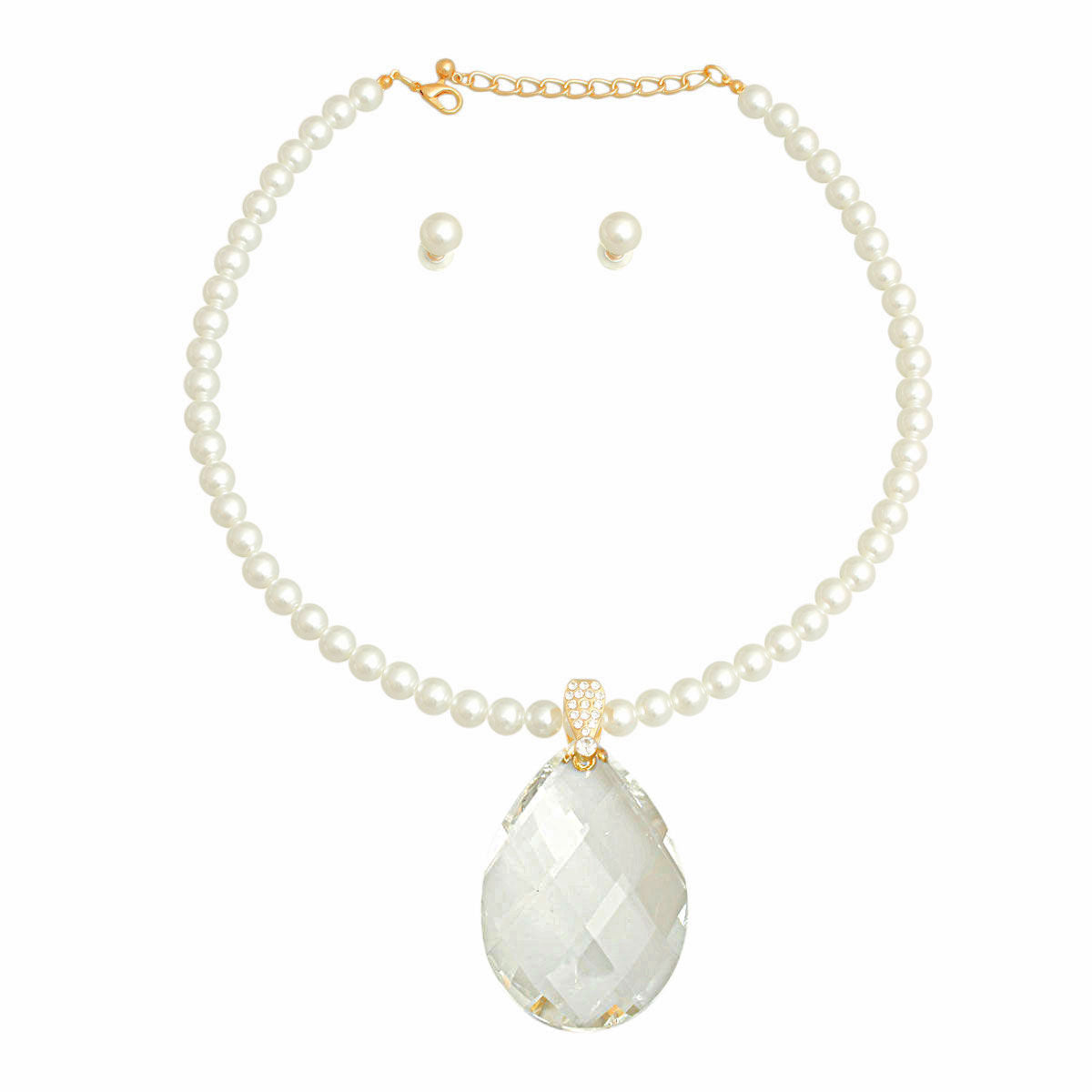 Pearl Clear Teardrop Necklace