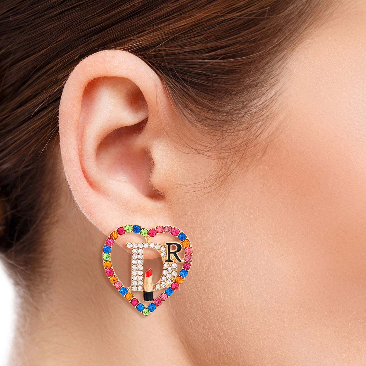 Multi Color Designer D Heart Studs