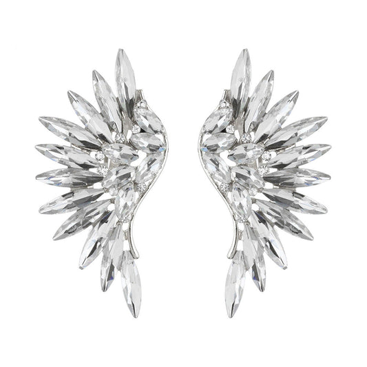 Silver and Rhinestone Wing Design Clip On Earrings