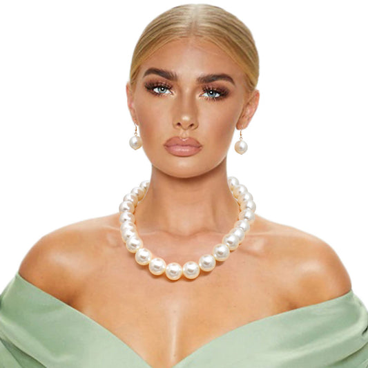 Cream Ball Pearl Single Strand Necklace