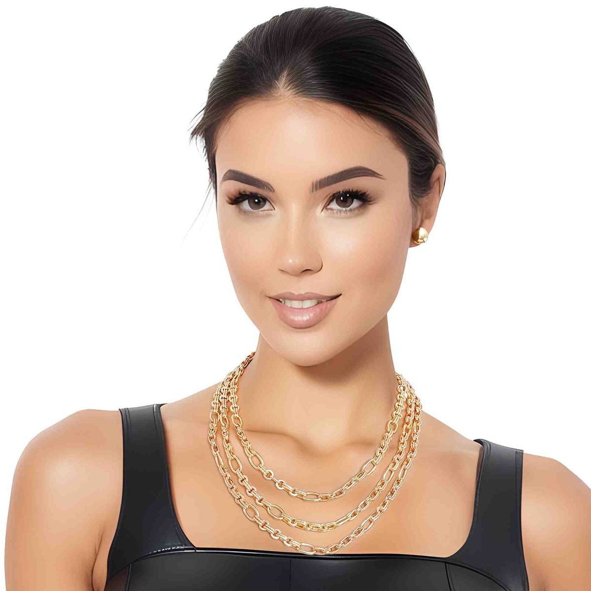 Necklace Gold Triple Chain Link Set for Women
