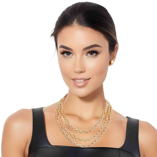 Necklace Gold Triple Chain Link Set for Women