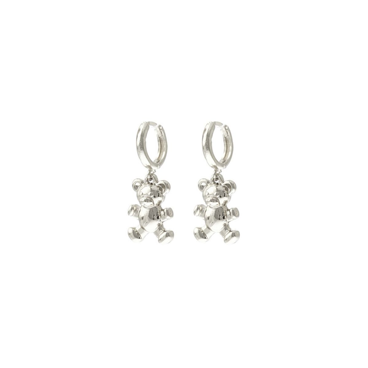 Silver Huggie Teddy Bear Hoops