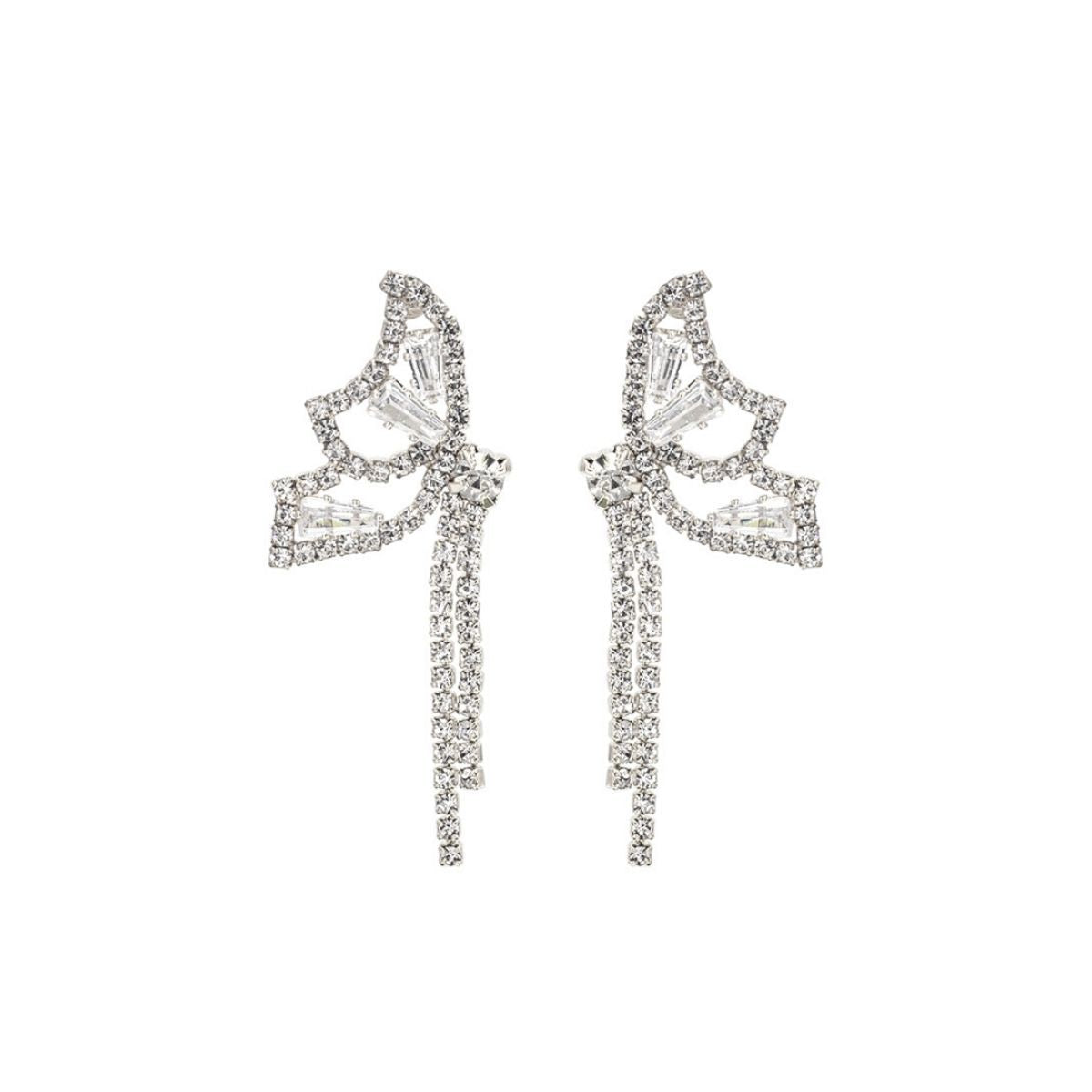 Silver Rhinestone Butterfly Tail Studs
